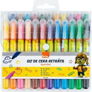 Giz de Cera Retrátil Aquarelável com 24 Cores, BRW