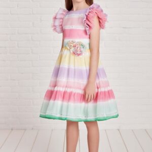 VESTIDO REGATA BABADOS E ROSAS DE TULE MULTICOLOR - Petit Cherie