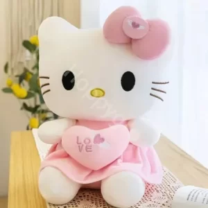 Pelúcia Hello Kitty Coração 30cm Love Antialérgico Sanrio Cor Branco Com Rosa