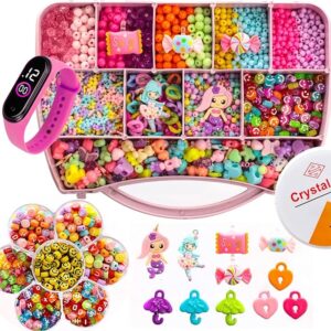 Kit Miçangas Infantil 3500 Pçs Para Montar Pulseiras Bolinhas Maleta 19x13 Cm 1 Relógio Digital Anita Bijuterias